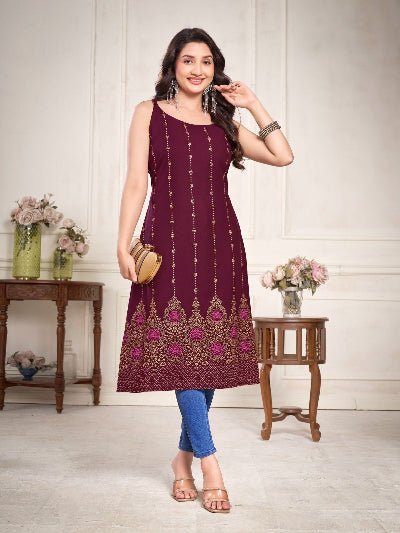 Festive Traditional Foil Print Kurti 1pc - BONYHUBSALWAR KAMEEZ