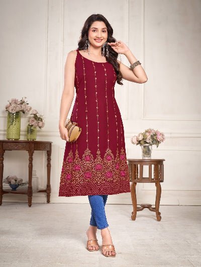 Festive Traditional Foil Print Kurti 1pc - BONYHUBSALWAR KAMEEZ