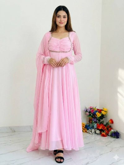 Georgette Embroidered Party Wear Anarkali Suit - BONYHUBSALWAR KAMEEZ
