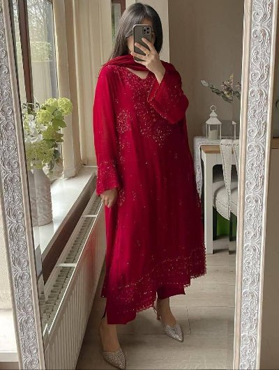 Georgette Sequence Embroidered Straight Suit Set - BONYHUBSALWAR KAMEEZ