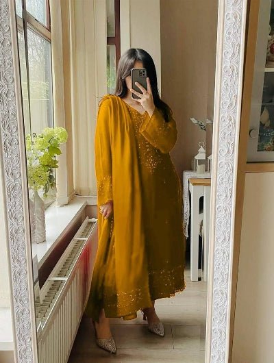 Georgette Sequence Embroidered Straight Suit Set - BONYHUBSALWAR KAMEEZ