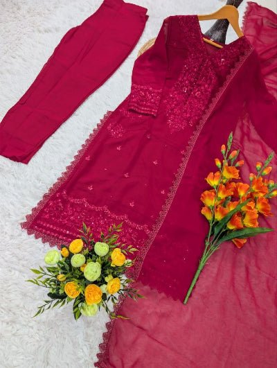 Georgette Sequence Embroidered Straight Suit Set - BONYHUBSALWAR KAMEEZ