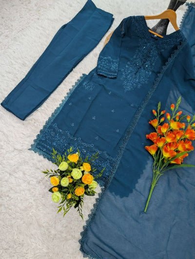 Georgette Sequence Embroidered Straight Suit Set - BONYHUBSALWAR KAMEEZ