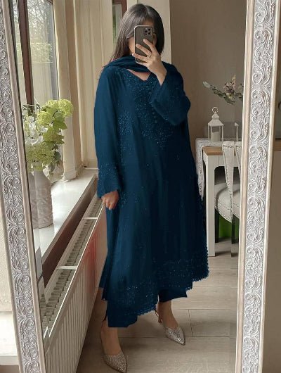 Georgette Sequence Embroidered Straight Suit Set - BONYHUBSALWAR KAMEEZ