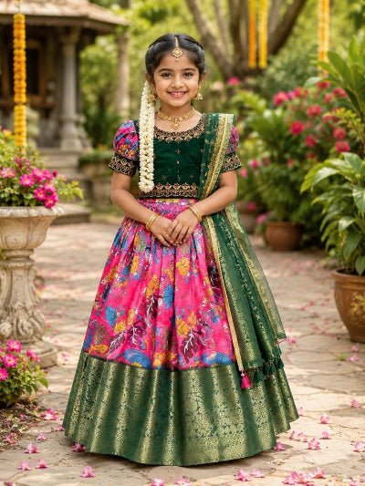 Girls Pattu Pavadai Lehenga Choli | Kids Indian Wear UK - BONYHUBLehangas