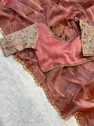 Glass Tissue Silk Saree With Readymade Stitched Blouse - BONYHUBSAREE