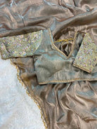 Glass Tissue Silk Saree With Readymade Stitched Blouse - BONYHUBSAREE