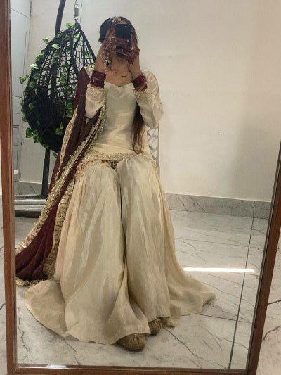 Gold Chinon Embroidered Gharara Suit Maroon Dupatta - BONYHUBSALWAR KAMEEZ
