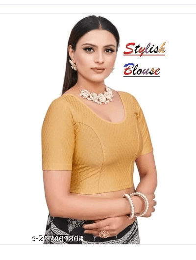 Gold Half Sleeves Stretchable Sari Blouse Uk Next Day - BONYHUBblouses