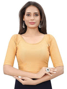 Gold Half Sleeves Stretchable Sari Blouse Uk Next Day - BONYHUBblouses