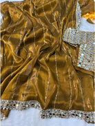 Gold Mirror saree with readymade blouse free UK Next Day - BONYHUBSAREE