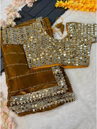 Gold Mirror saree with readymade blouse free UK Next Day - BONYHUBSAREE