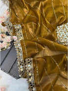 Gold Mirror saree with readymade blouse free UK Next Day - BONYHUBSAREE