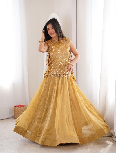 Gold Ready To Wear Jacket Style Lehenga Wedding Wear UK - BONYHUBSALWAR KAMEEZ