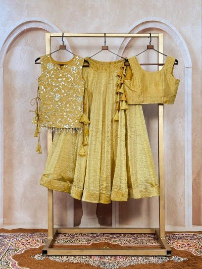 Gold Ready To Wear Jacket Style Lehenga Wedding Wear UK - BONYHUBSALWAR KAMEEZ