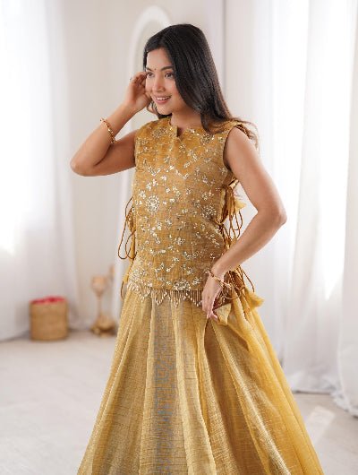Gold Ready To Wear Jacket Style Lehenga Wedding Wear UK - BONYHUBSALWAR KAMEEZ