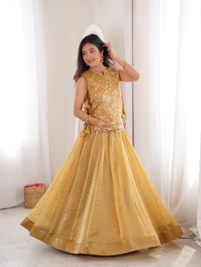 Gold Ready To Wear Jacket Style Lehenga Wedding Wear UK - BONYHUBSALWAR KAMEEZ