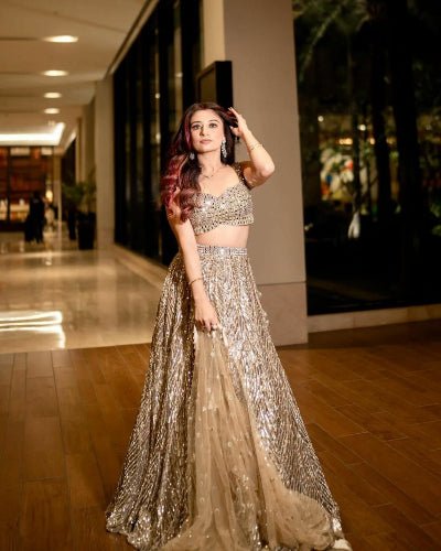 Gold Sequins Embellished Lehenga Choli Set - BONYHUBSALWAR KAMEEZ