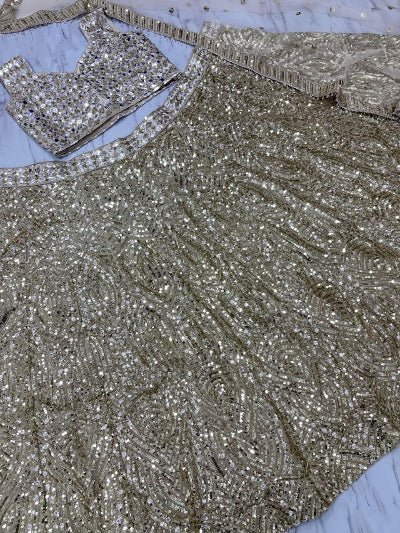 Gold Sequins Embellished Lehenga Choli Set - BONYHUBSALWAR KAMEEZ