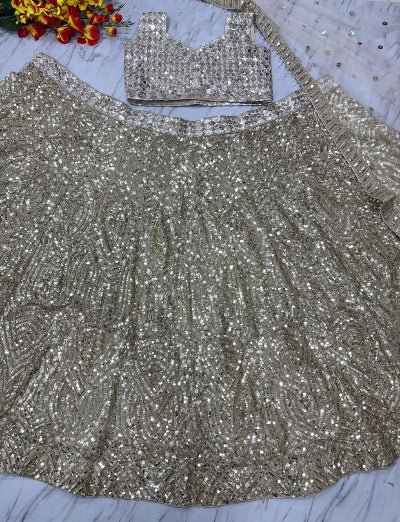 Gold Sequins Embellished Lehenga Choli Set - BONYHUBSALWAR KAMEEZ