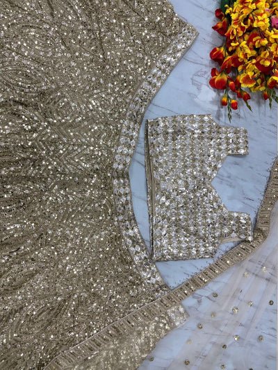 Gold Sequins Embellished Lehenga Choli Set - BONYHUBSALWAR KAMEEZ