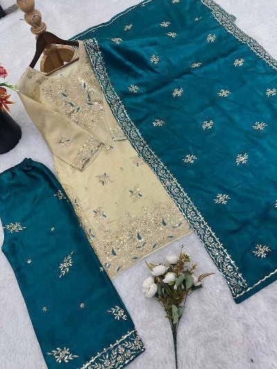 Gold Tissue Silk Embroidery Sequins Work Palazzo Suit - BONYHUBSALWAR KAMEEZ