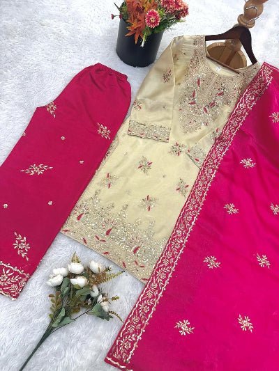 Gold Tissue Silk Embroidery Sequins Work Palazzo Suit - BONYHUBSALWAR KAMEEZ