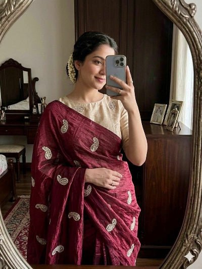 Gold Tissue Silk Saree with Unstitched Blouse