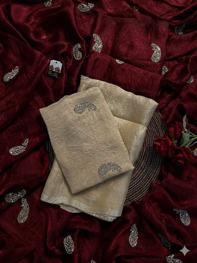 Gold Tissue Silk Saree with Unstitched Blouse - BONYHUBSAREE