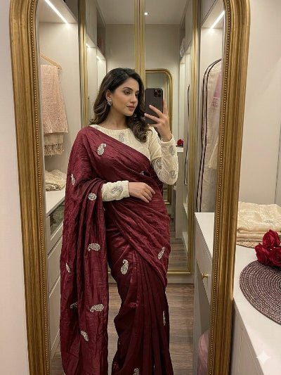 Gold Tissue Silk Saree with Unstitched Blouse - BONYHUBSAREE