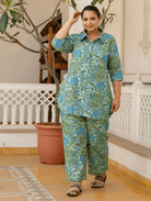 Green Collar Cotton Kurti Trouser Set of 2 - BONYHUBsalwar suit