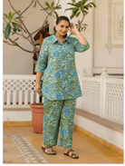 Green Collar Cotton Kurti Trouser Set of 2 - BONYHUBsalwar suit