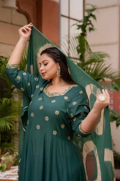 Green Embroidered Anarkali Dupatta Set UK NEXT DAY - BONYHUBSALWAR KAMEEZ