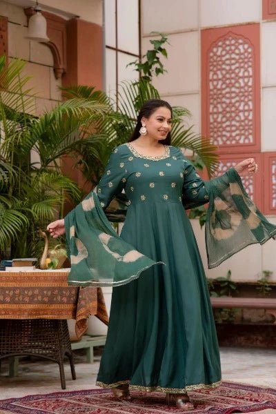 Green Embroidered Anarkali Dupatta Set UK NEXT DAY - BONYHUBSALWAR KAMEEZ