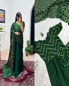 Green Foil Work Ethnic Readymade Saree Gown UK Next Day - BONYHUBSAREE