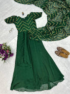 Green Foil Work Ethnic Readymade Saree Gown UK Next Day - BONYHUBSAREE