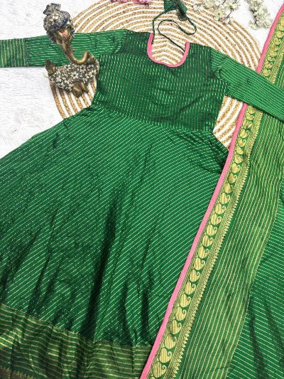 Green Kota Banarasi Full Sleeves Anarkali Dupatta 2pc - BONYHUBSALWAR KAMEEZ