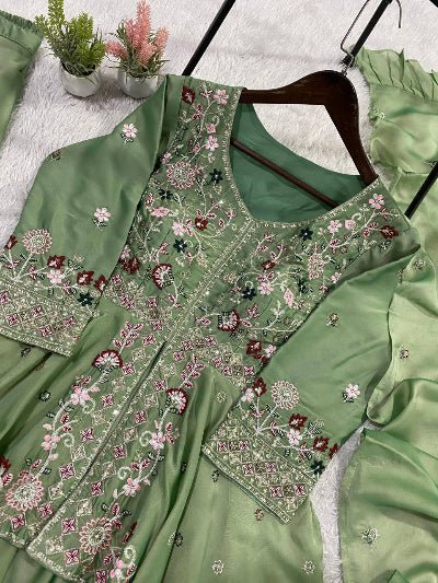 Green Peplum Style Embroidery Wedding Suit - BONYHUBSALWAR KAMEEZ