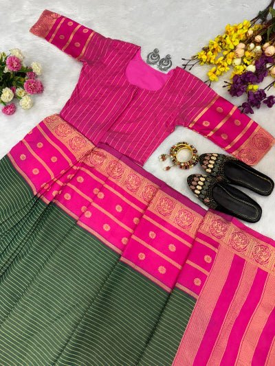 Green Pink Silk Ready-to-Wear Saree Gown - BONYHUBSAREE