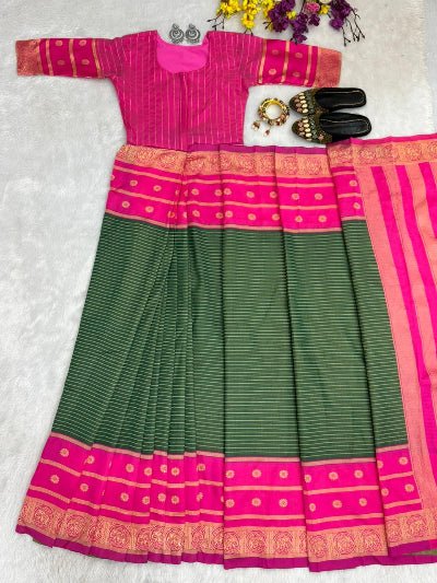 Green Pink Silk Ready-to-Wear Saree Gown - BONYHUBSAREE