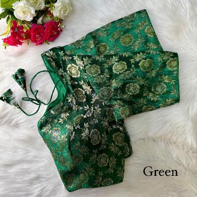 Green Readymade Wedding Saree Blouse Brocade - BONYHUBblouses