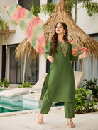 Green Salwar Suit With Multicolour Bandhani Print Dupatta - BONYHUBSALWAR KAMEEZ