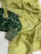 Green saree with Readymade Blouse Free UK Next Day - BONYHUBSAREE