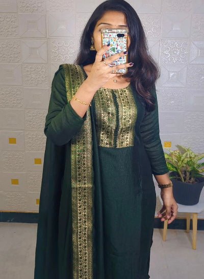 Green Vichitra Silk Zari Work Ethnic Salwar Suit Set UK Next Day - BONYHUBSALWAR KAMEEZ