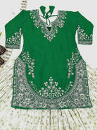 Green & White Chinon Silk Partywear Lehenga Kurti Suit Set - BONYHUBSALWAR KAMEEZ