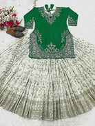 Green & White Chinon Silk Partywear Lehenga Kurti Suit Set - BONYHUBSALWAR KAMEEZ