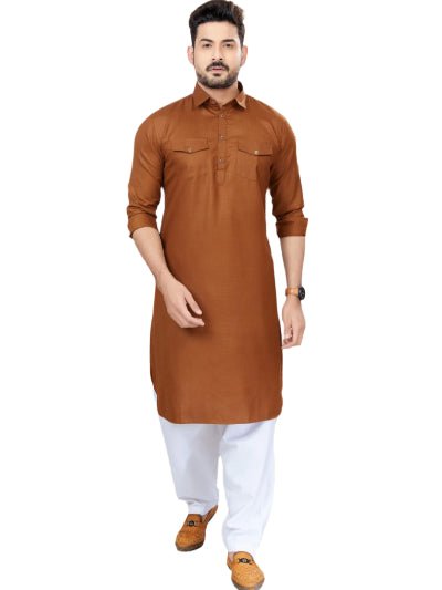 Grey Blue Men Cotton Pathani Kurta Pajama Set - BONYHUBMEN KURTA