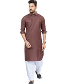 Grey Blue Men Cotton Pathani Kurta Pajama Set - BONYHUBMEN KURTA
