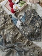 Grey Designer Sari Free Stitched Blouse Readytowear - BONYHUBSAREE