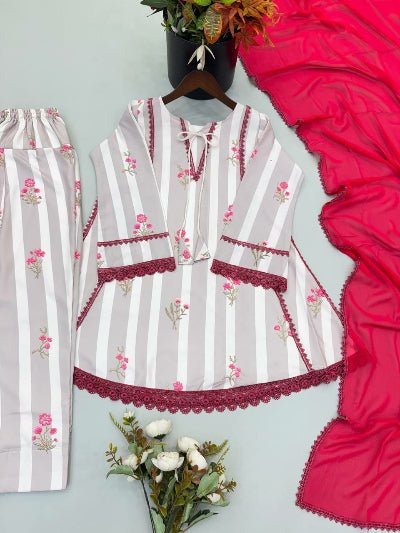 Grey Pink Printed Farshi Suit Set for Women | Asian Ethnic Wear UK - BONYHUBSALWAR KAMEEZ